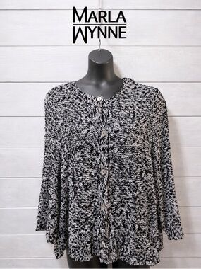 MARLA WYNNE Black & White Knit Cardigan – 3X